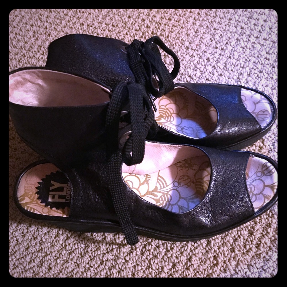 Fly London black leather sandals